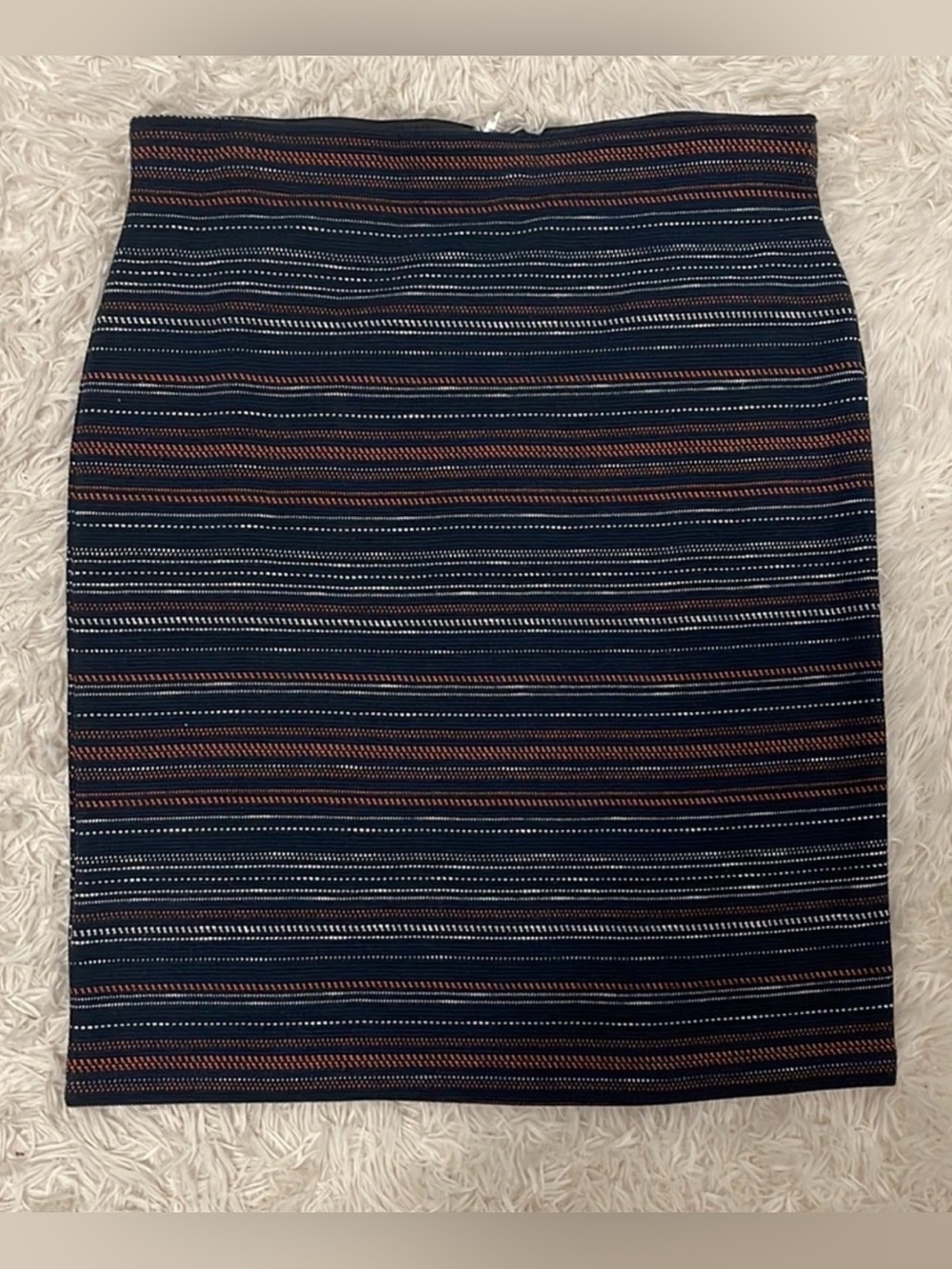 Striped Navy Pencil Skirt with Rust Accent